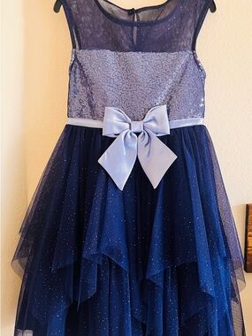 Jona Michelle Girl's 2-Piece Sparkling Blue Sequin Tulle Fanciful Dress Sz 5